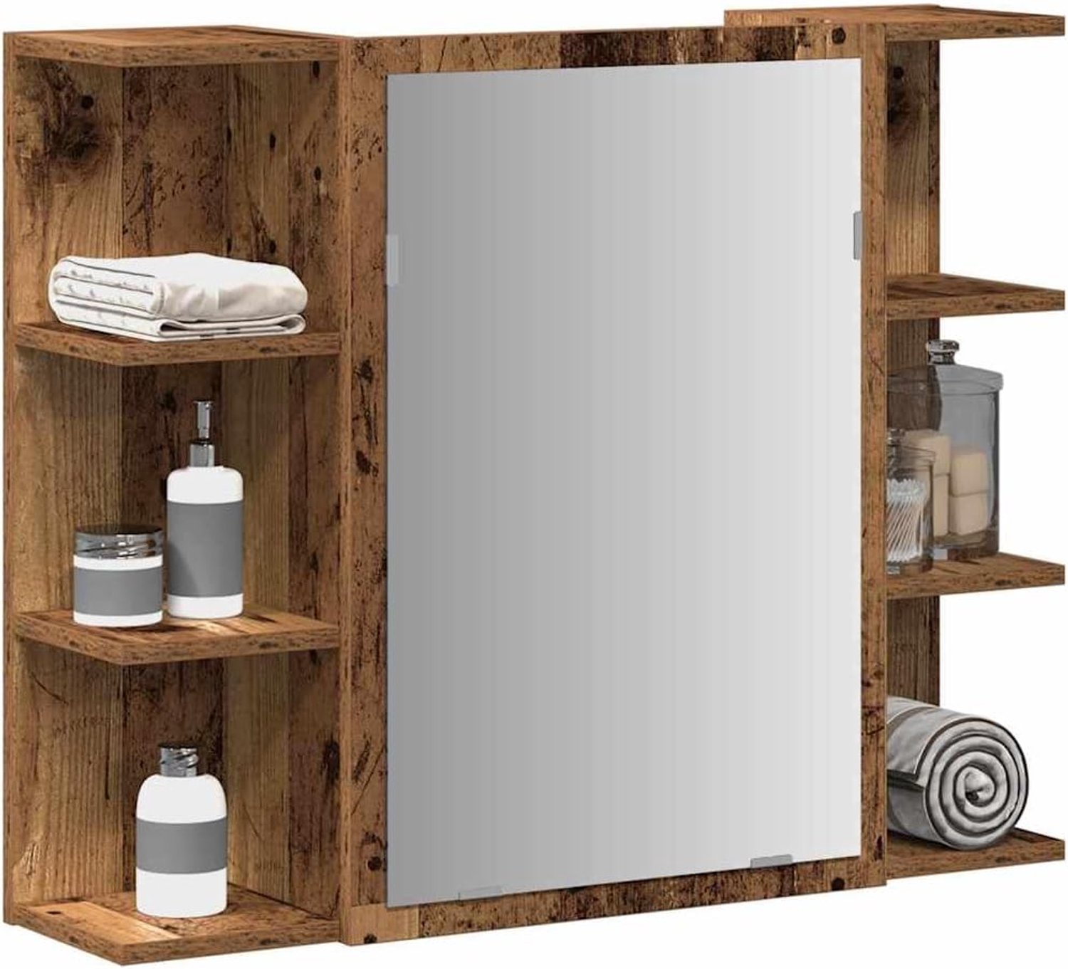 Spiegelkast badkamerkast wandmontage oude houtlook 80x20.5x64 cm
