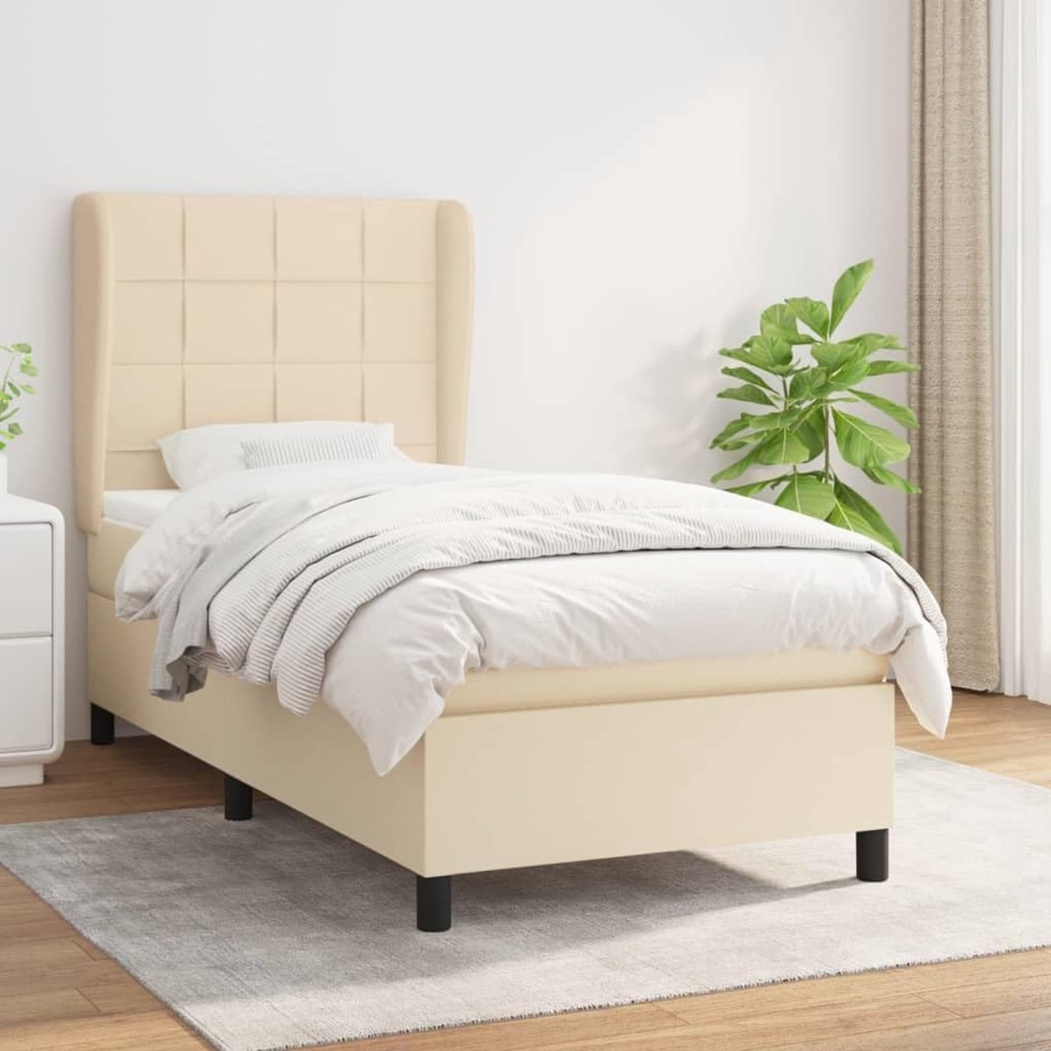 Stof Verstelbaar hoofdbord pocketvering 90x190 cm crème