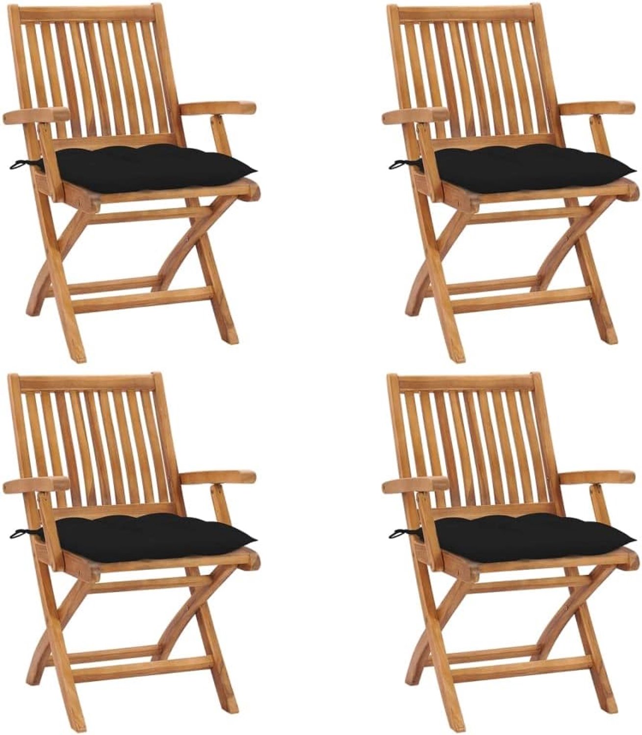 Set van 4 klapstoelen van teakhout met kussens, stijlvol design, ideaal voor thuis, kantoor, bar en café, robuust en gemakkelijk te reinigen, max. 110 kg