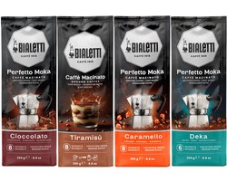 Bialetti Perfetto Moka Cioccolato Tiramisu Caramello Deka - Mixverpakking - Gemalen Koffie - 1000g (4x250g)