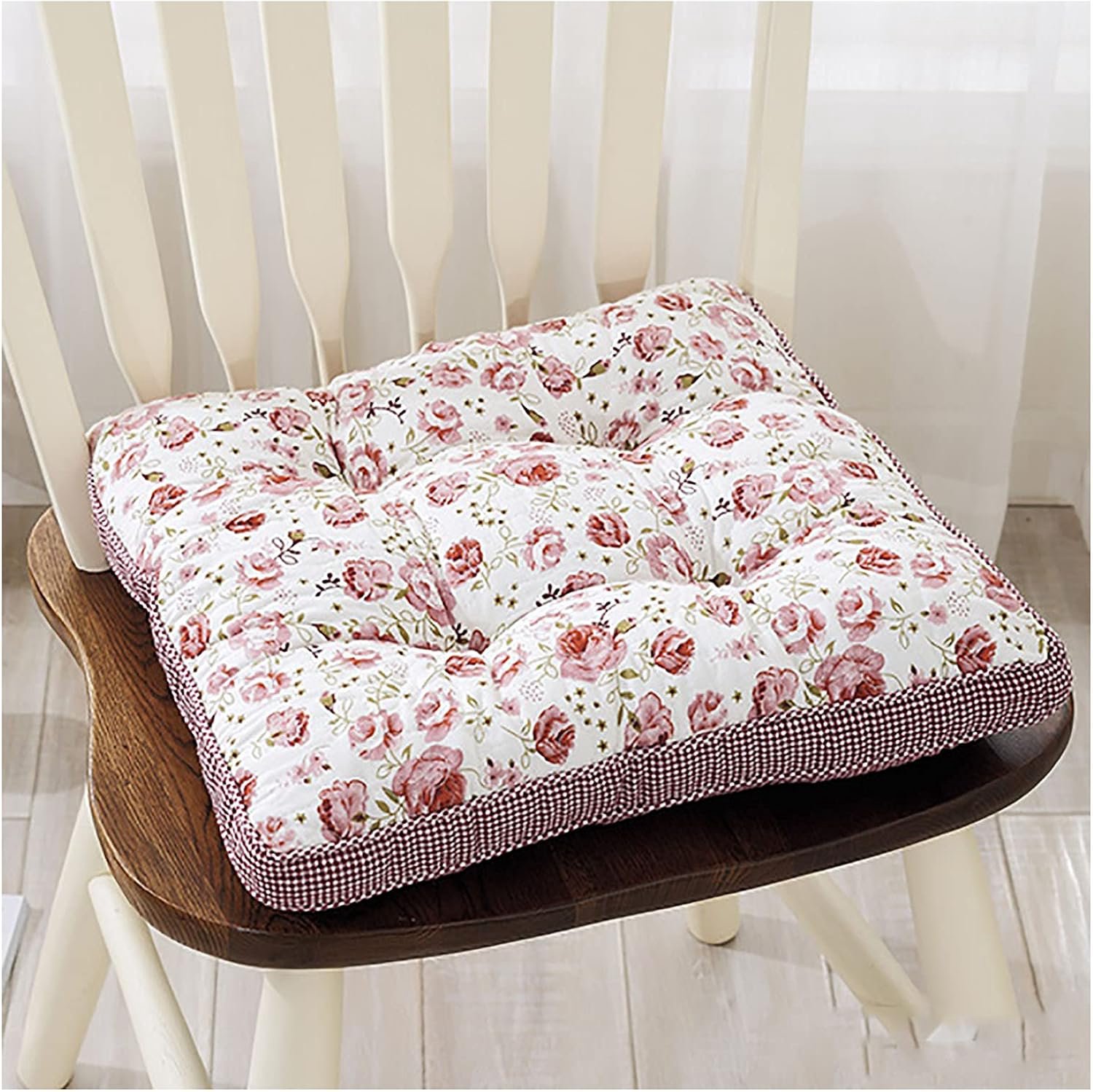 Tuin Keuken Stoel Kussen/PP katoen Stoel Pad/Stoel Pads met Riemen/Zitkussens voor Eetkamerstoel/Bureaustoelkussen/Meerdere kleur-Roze anjer 40x40x5cm (15