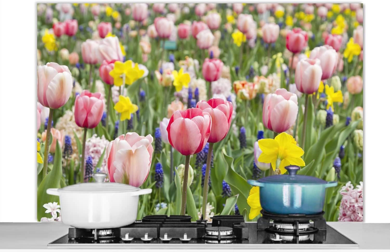 Spatscherm Keuken - 120x80 cm - Tulp tuin