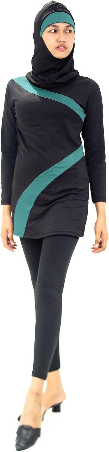Zwart En Groene Burkini – Badpakcombinatie Met Sluier