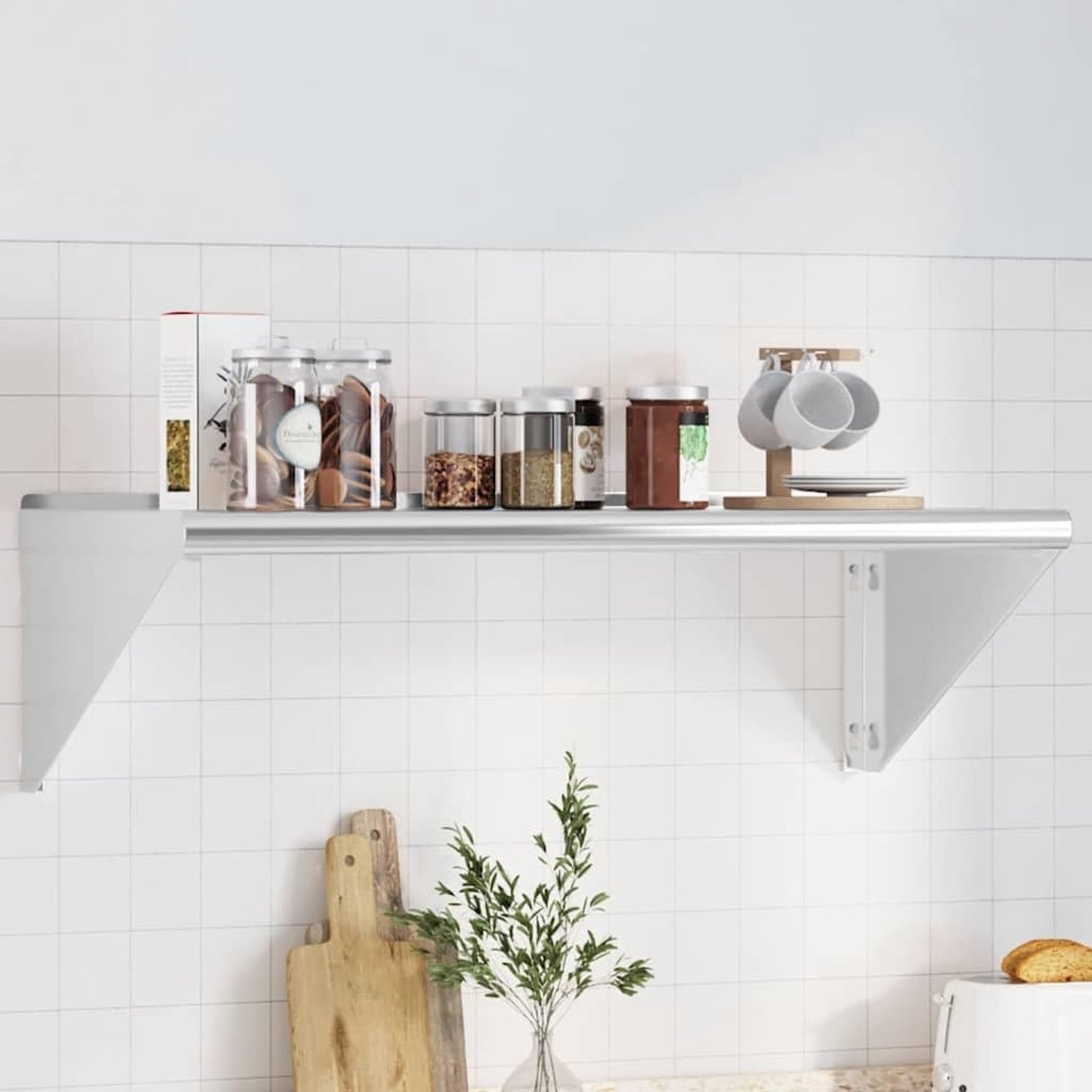 100 x 45 x 31 cm, zilverkleurig roestvrij staal, zwevend rek met verhoogde rand, voor woonkamer, slaapkamer, keuken, multifunctioneel, ruimtebesparend, robuust, duurzaam