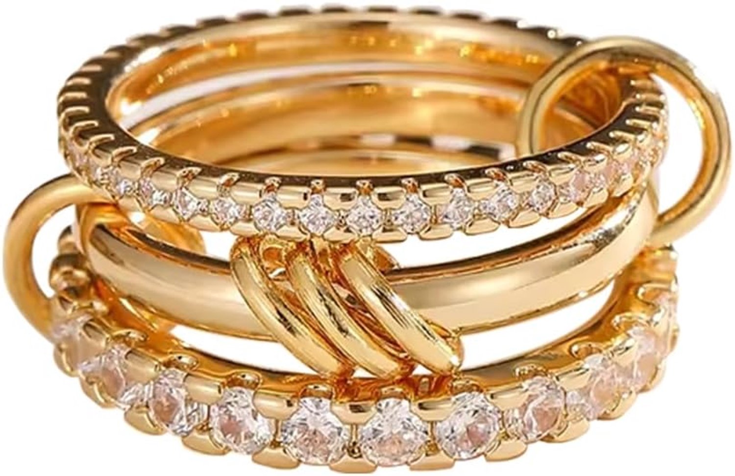 Link Verbonden Ring Eternity Statement Ring Chunky Gold Connector Band Ring in elkaar grijpende Trinity Link Ring met CZ Cubic Zirconia Set
