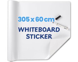 Whiteboard stickerrol voor muur, 335 x 60 cm, geen ghosting en zelfklevende whiteboardbehangvellen, droog afveegoppervlak voor thuis, kantoor, klaslokaal