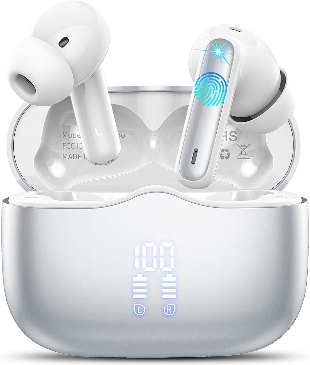 Hoofdtelefoon, 2026 hoofdtelefoon, draadloos, Bluetooth 5.4 met 4 ENC ruisonderdrukkende microfoons, diepe bas, 40 uur speeltijd, in-ear hoofdtelefoon, IP7 waterdicht, sport-oordopjes voor