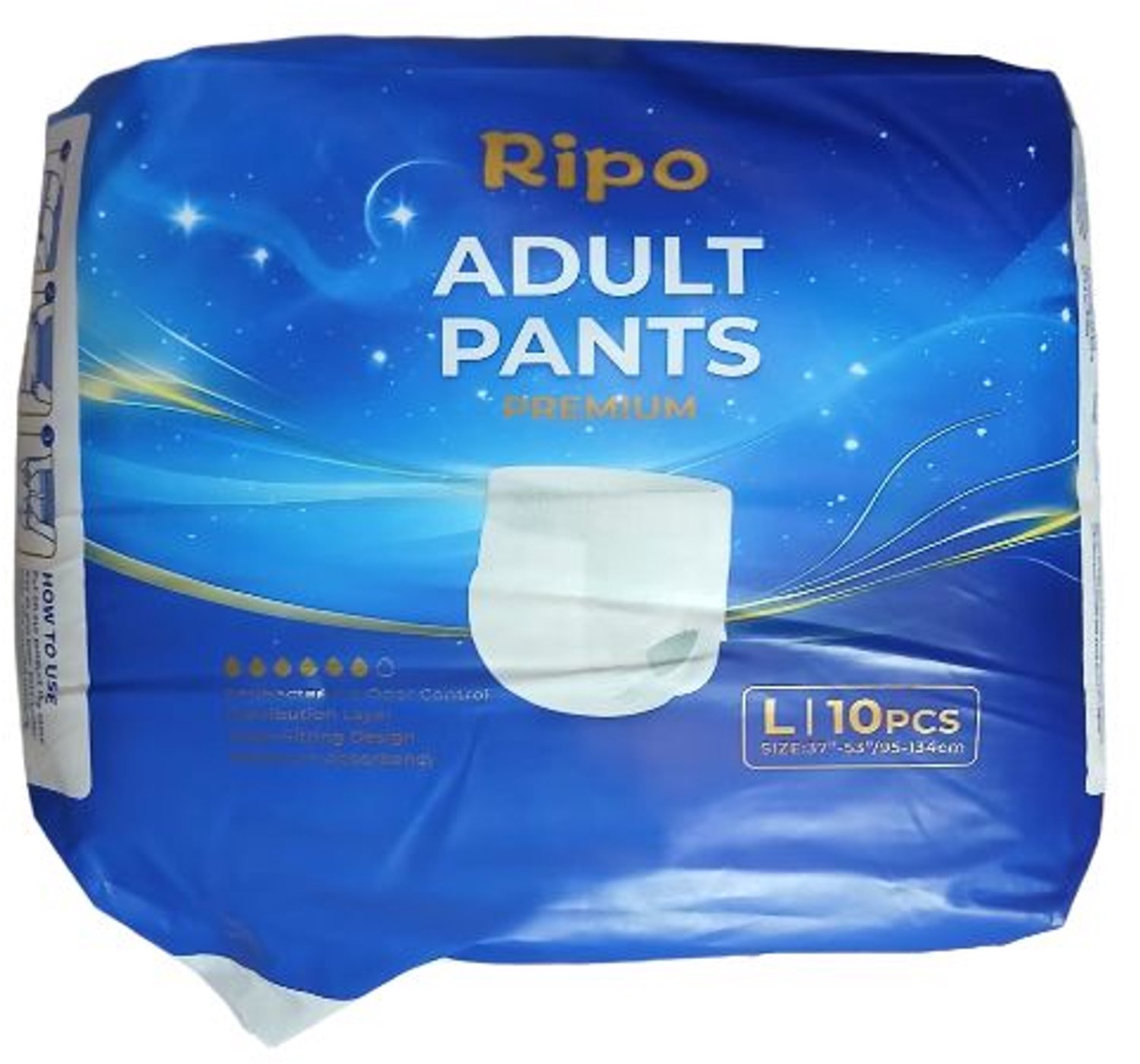 Ripo Adult Pants Size L ( Size:37"-53"/95-134cm ) 10pieces per pack Unisex Adult pull up pant white