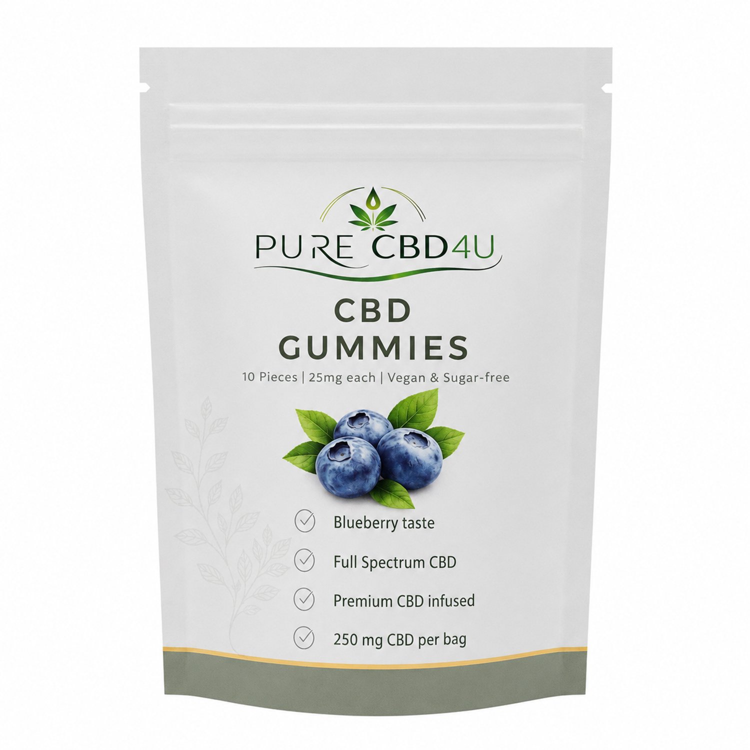 PureCBD4U CBD Gummies Bosbes – 25 mg CBD – Full Spectrum – Vegan & Suikervrij – 10 stuks