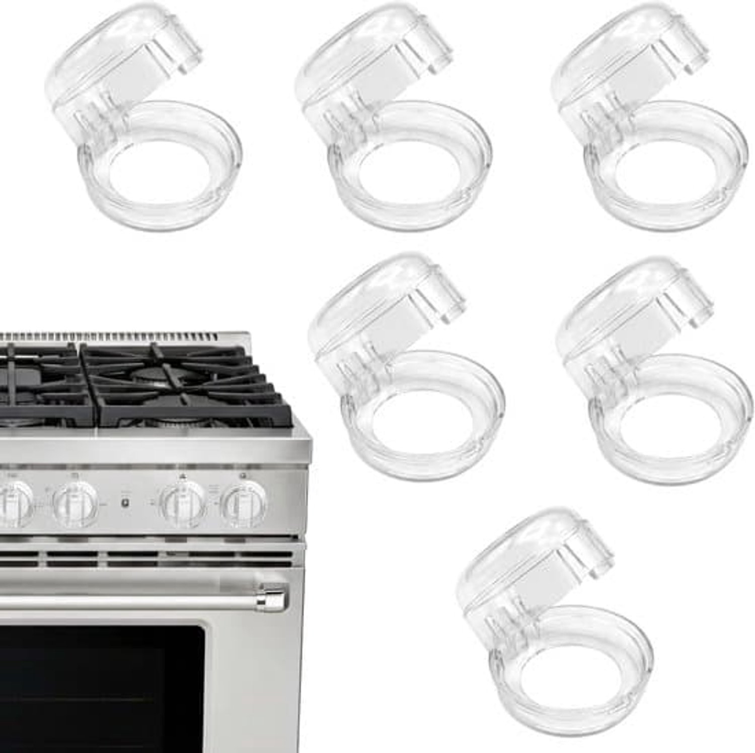 Set van 6 transparante zelfklevende beschermkapjes voor oven- en fornuisknoppen, Hittebestendige gaskachel,geschikt voor knoppen tot 4,5 cm