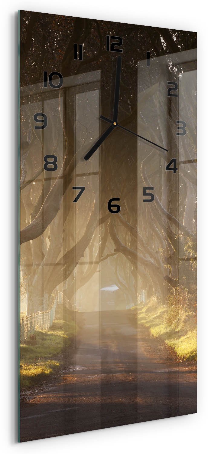 Tulup Wandklok - Mist in het bos Glazen Wandklok Design - 30x60 cm - Bruin Klok Glas Met Opdruk - Zwarte handen - Rechthoekige Klok - Wandklok Glas Met Motief - Decoratieve Glazen Klok