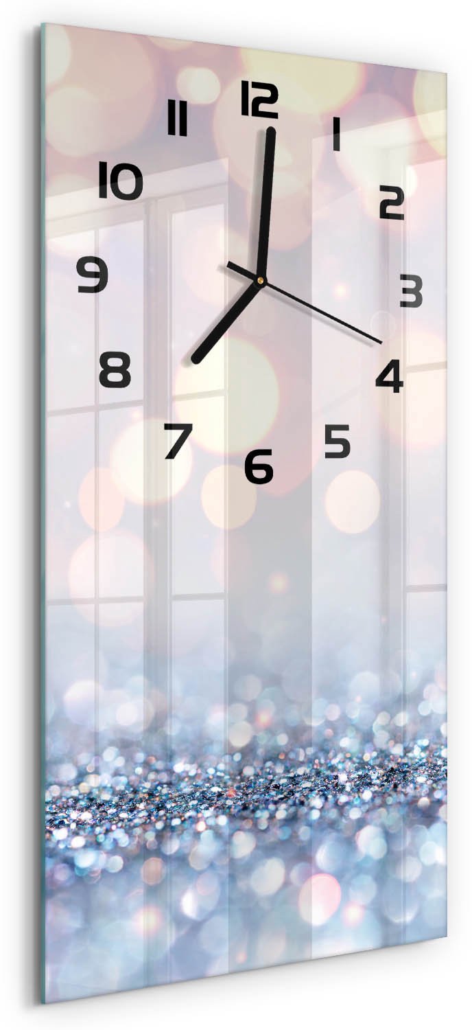 Tulup Wandklok - Glanzende achtergrond Wandklok Glas Met Motief - 30x60 cm - Zilver Decoratieve Glazen Klok - Zwarte handen - Rechthoekige Klok - Gekleurde Glazen Klok - Glazen Klok Met Print