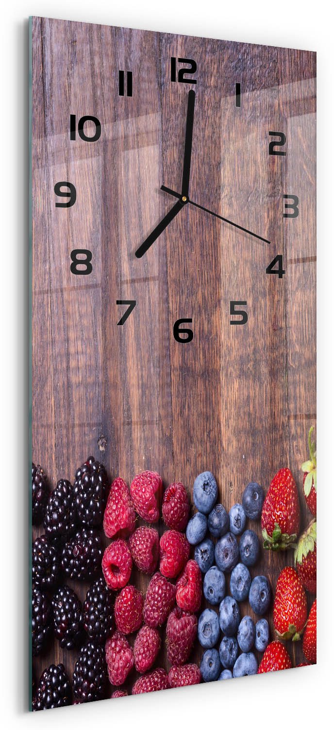 Tulup Wandklok - Bosvruchten Decoratieve Glazen Klok - 30x60 cm - Veelkleurig Glazen Wandklok Design - Zwarte handen - Rechthoekige Klok - Glazen Klok Met Print - Wandklok Glas Met Motief