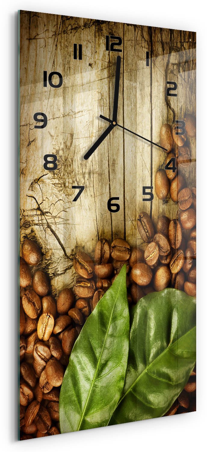 Tulup Wandklok - Koffiebonen Wandklok Glas Decoratie - 30x60 cm - Groente Gekleurde Glazen Klok - Zwarte handen - Rechthoekige Klok - Klok Glas Met Opdruk - Moderne Wandklok Glas