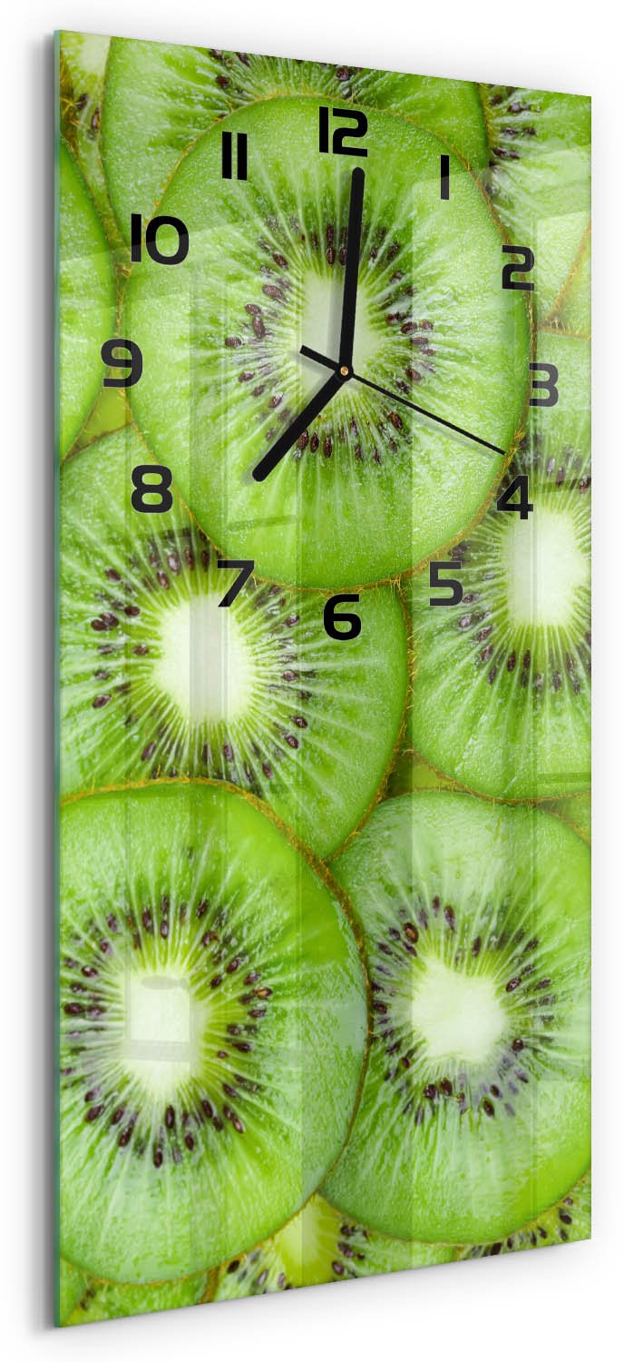 Tulup Wandklok - Kiwi Wandklok Glas Met Motief - 30x60 cm - Groente Decoratieve Glazen Klok - Zwarte handen - Rechthoekige Klok - Gekleurde Glazen Klok - Glazen Klok Met Print