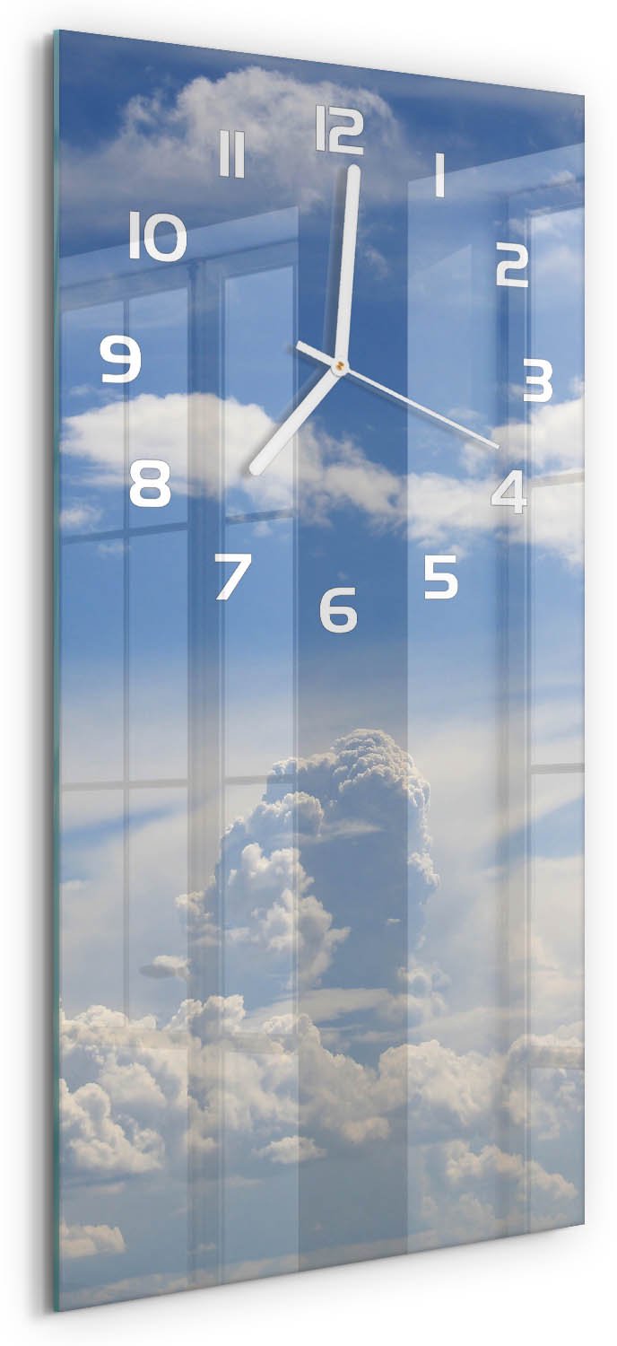 Tulup Wandklok - Wolken aan de hemel Gekleurde Glazen Klok - 30x60 cm - Blauw Glazen Klok Met Print - Witte handen - Rechthoekige Klok - Moderne Wandklok Glas - Wandklok Glas Decoratie