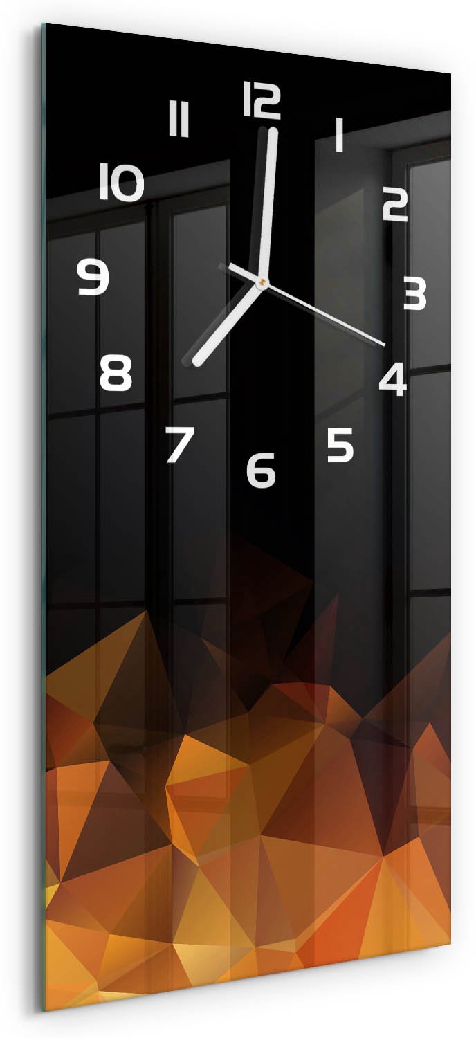 Tulup Wandklok - Abstractie Gekleurde Glazen Klok - 30x60 cm - Oranje Glazen Klok Met Print - Witte handen - Rechthoekige Klok - Moderne Wandklok Glas - Wandklok Glas Decoratie