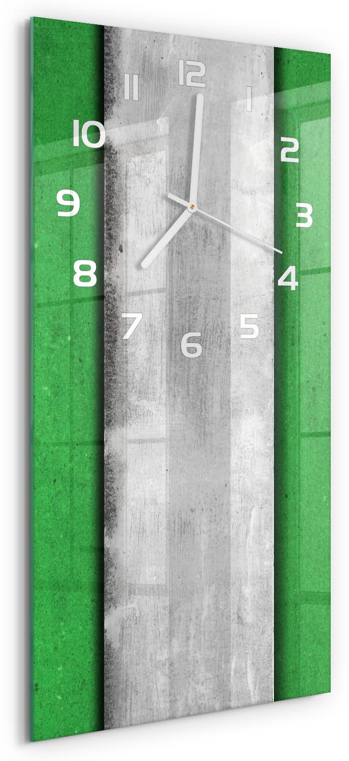 Tulup Wandklok - Groene muur Glazen Klok Met Print - 30x60 cm - Groente Wandklok Glas Met Motief - Witte handen - Rechthoekige Klok - Wandklok Glas Decoratie - Gekleurde Glazen Klok