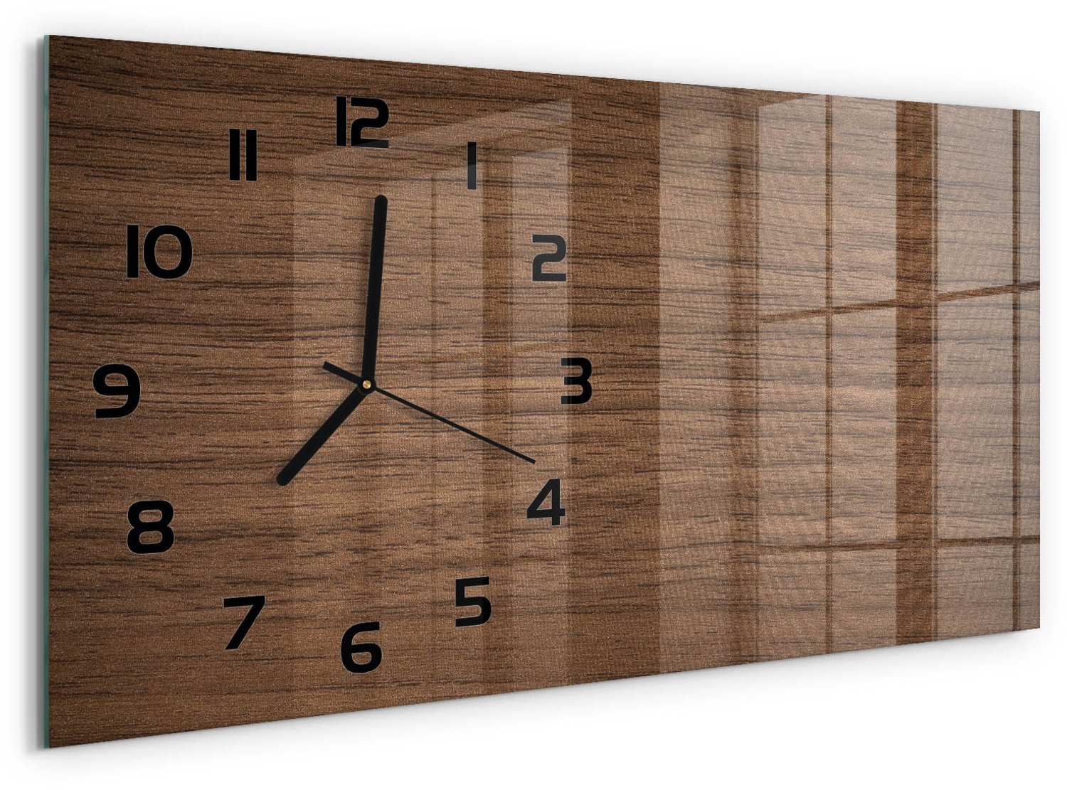 TULUP Wandklok - Houten achtergrond Wandklok Glas Decoratie - 60x30 cm - Bruin Gekleurde Glazen Klok - Zwarte handen - Rechthoekige Klok - Klok Glas Met Opdruk - Moderne Wandklok Glas