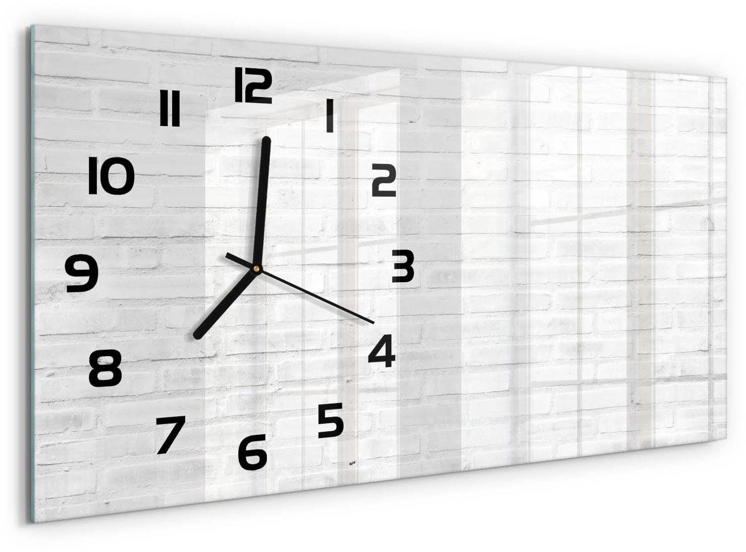 TULUP Wandklok - Bakstenen muur Wandklok Glas Met Motief - 60x30 cm - Wit Decoratieve Glazen Klok - Zwarte handen - Rechthoekige Klok - Gekleurde Glazen Klok - Glazen Klok Met Print