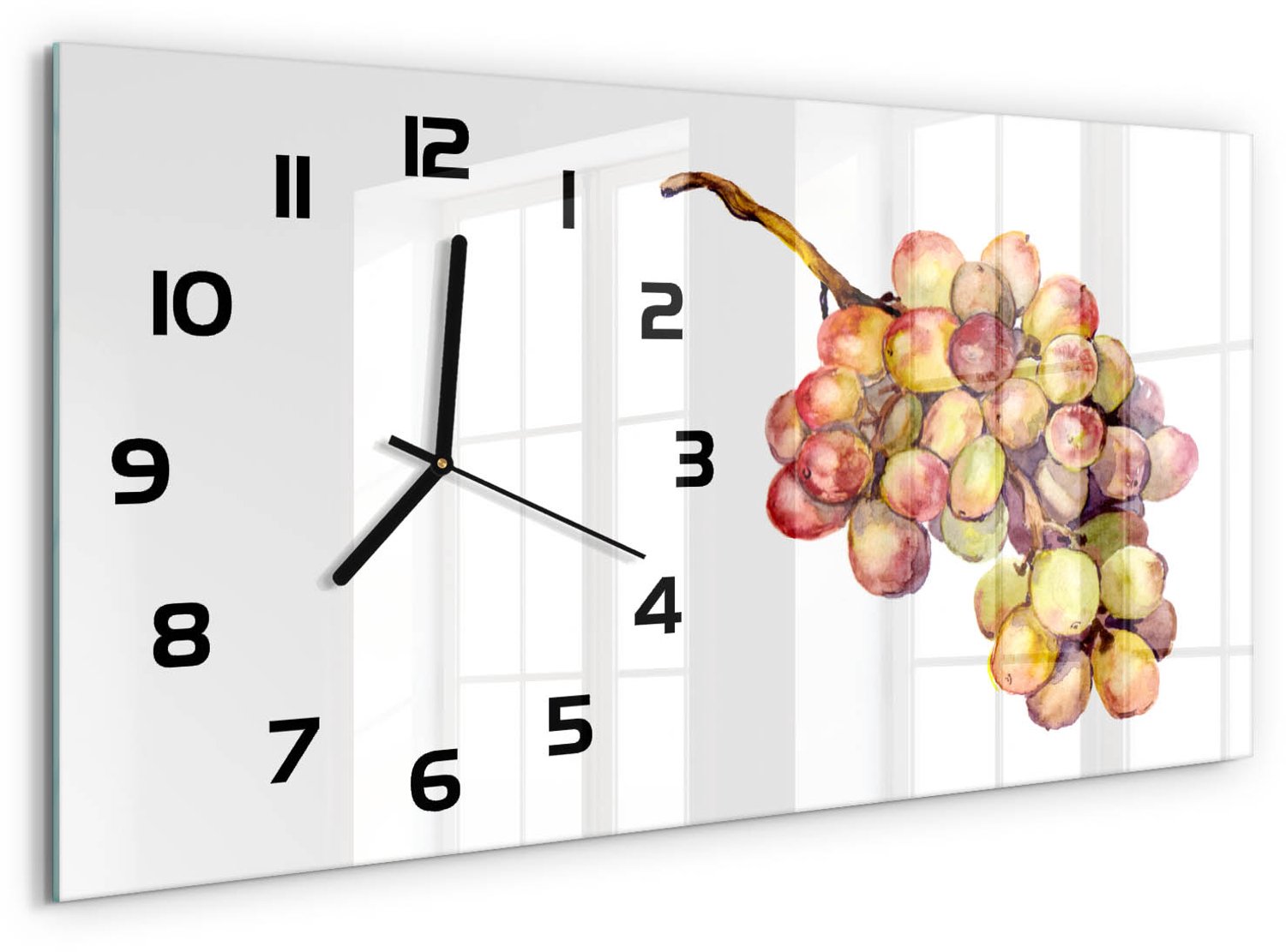 TULUP Wandklok - Druif Gekleurde Glazen Klok - 60x30 cm - Groente Glazen Klok Met Print - Zwarte handen - Rechthoekige Klok - Moderne Wandklok Glas - Wandklok Glas Decoratie