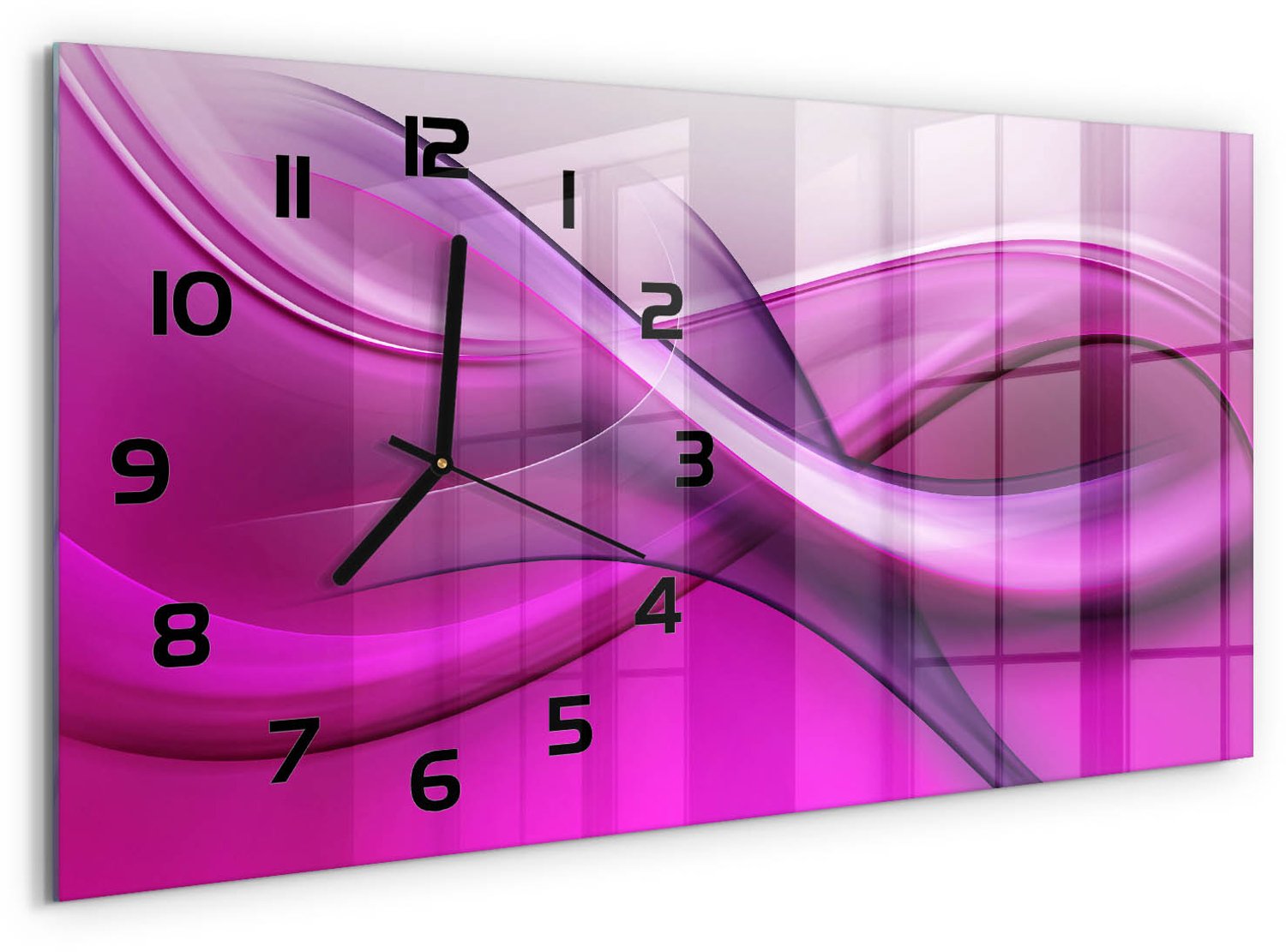 TULUP Wandklok - Golfachtergrond Klok Glas Met Opdruk - 60x30 cm - Roze Moderne Wandklok Glas - Zwarte handen - Rechthoekige Klok - Decoratieve Glazen Klok - Glazen Wandklok Design