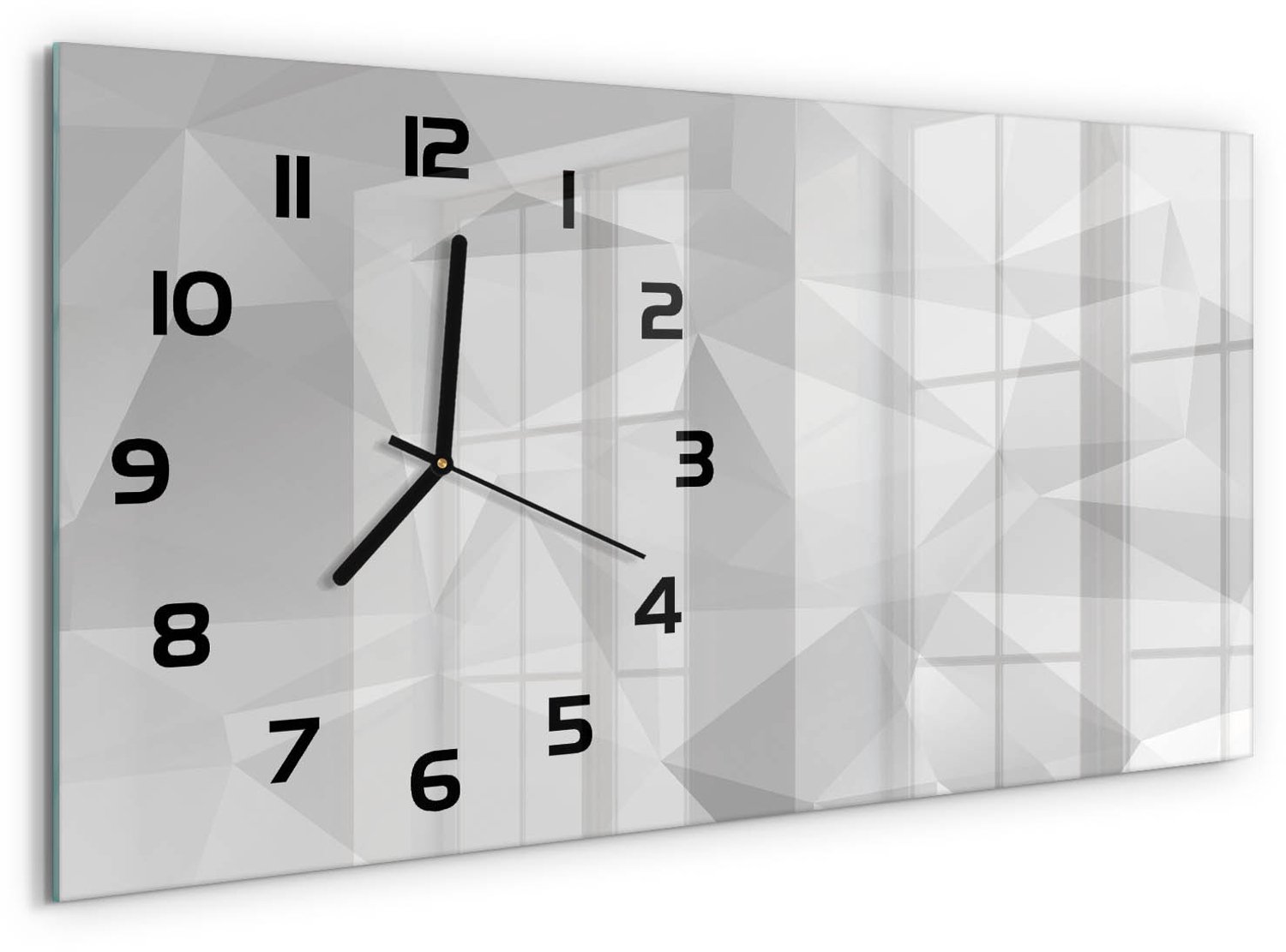 TULUP Wandklok - Driehoeken van abstractie Gekleurde Glazen Klok - 60x30 cm - Wit Glazen Klok Met Print - Zwarte handen - Rechthoekige Klok - Moderne Wandklok Glas - Wandklok Glas Decoratie