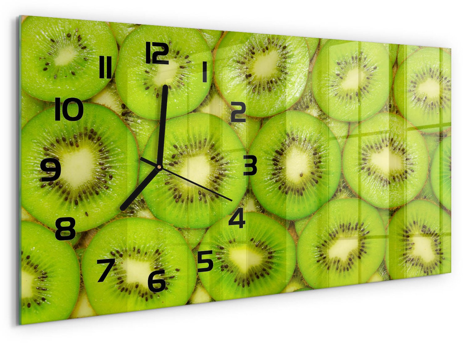 TULUP Wandklok - Kiwi Moderne Wandklok Glas - 60x30 cm - Groente Wandklok Glas Decoratie - Zwarte handen - Rechthoekige Klok - Glazen Wandklok Design - Klok Glas Met Opdruk