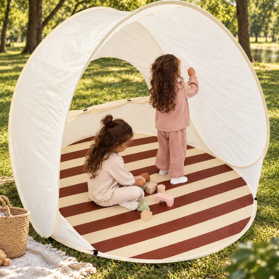 BRD® Outdoor - Pop-up Tent Gestreept Beige Rond inclusief opbergtas - Kampeertent Camping Strandtent Picknicktent picknick essentials van BRD® — afbeelding 5