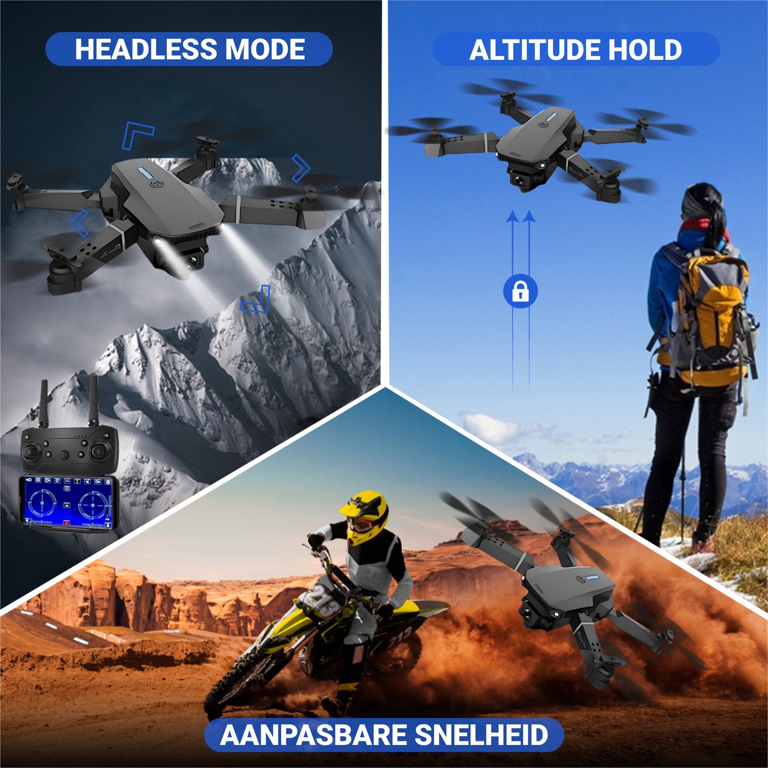 HAWX E88 Drone - Drone met 4K Camera - Mini drone - Voor Kinderen/Volwassenen - Drones - Tot 90 Minuten Vliegen - Incl. 3 Batterijen, Opbergtas, Landing Pad — afbeelding 6