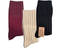 3 Paar - Alpaca Wollen Sokken - Maat 38-42 - Wintersokken - Huissokken - Wandelsokken - Vrijetijdsokken