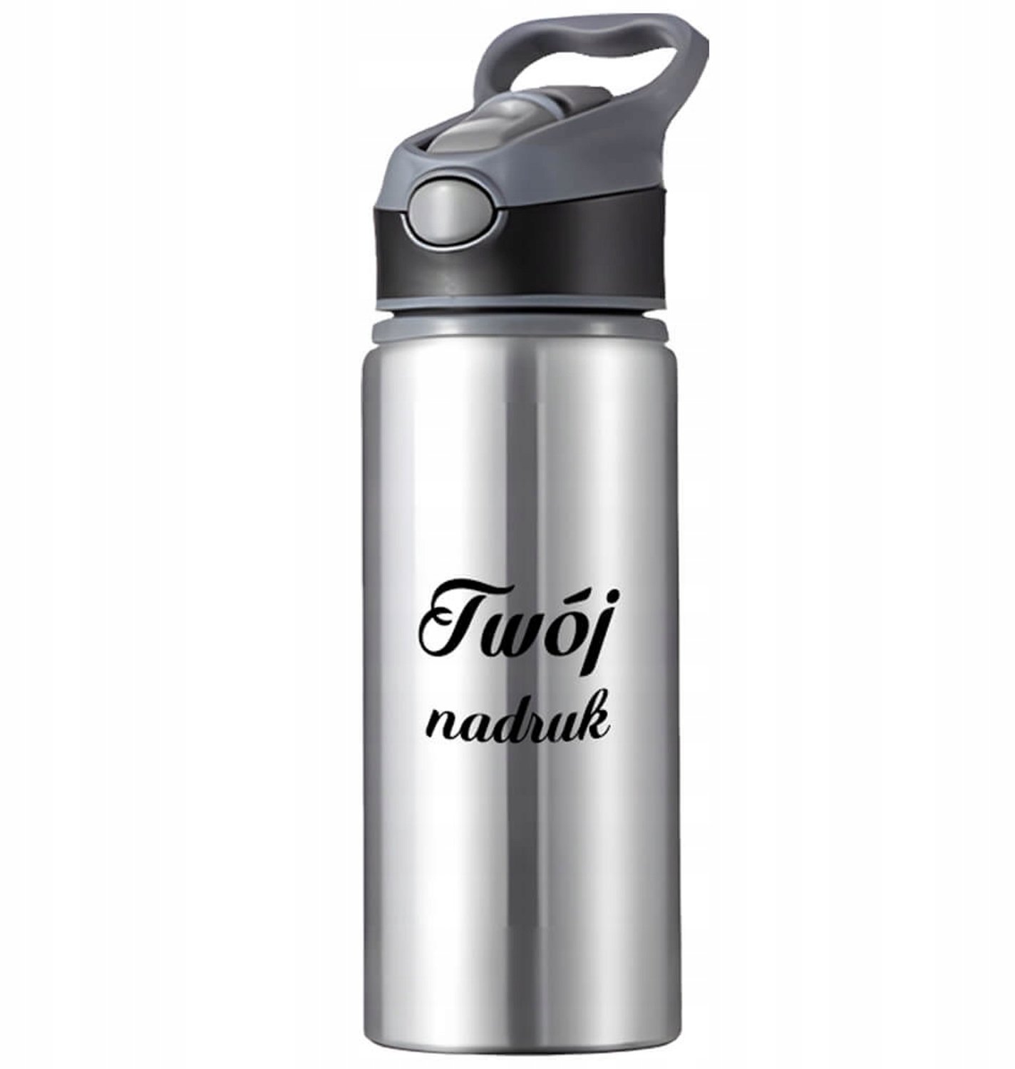 Personaliseerbare Zilveren Bidon 650ml met Zwarte Inzet - Jouw Opdruk
