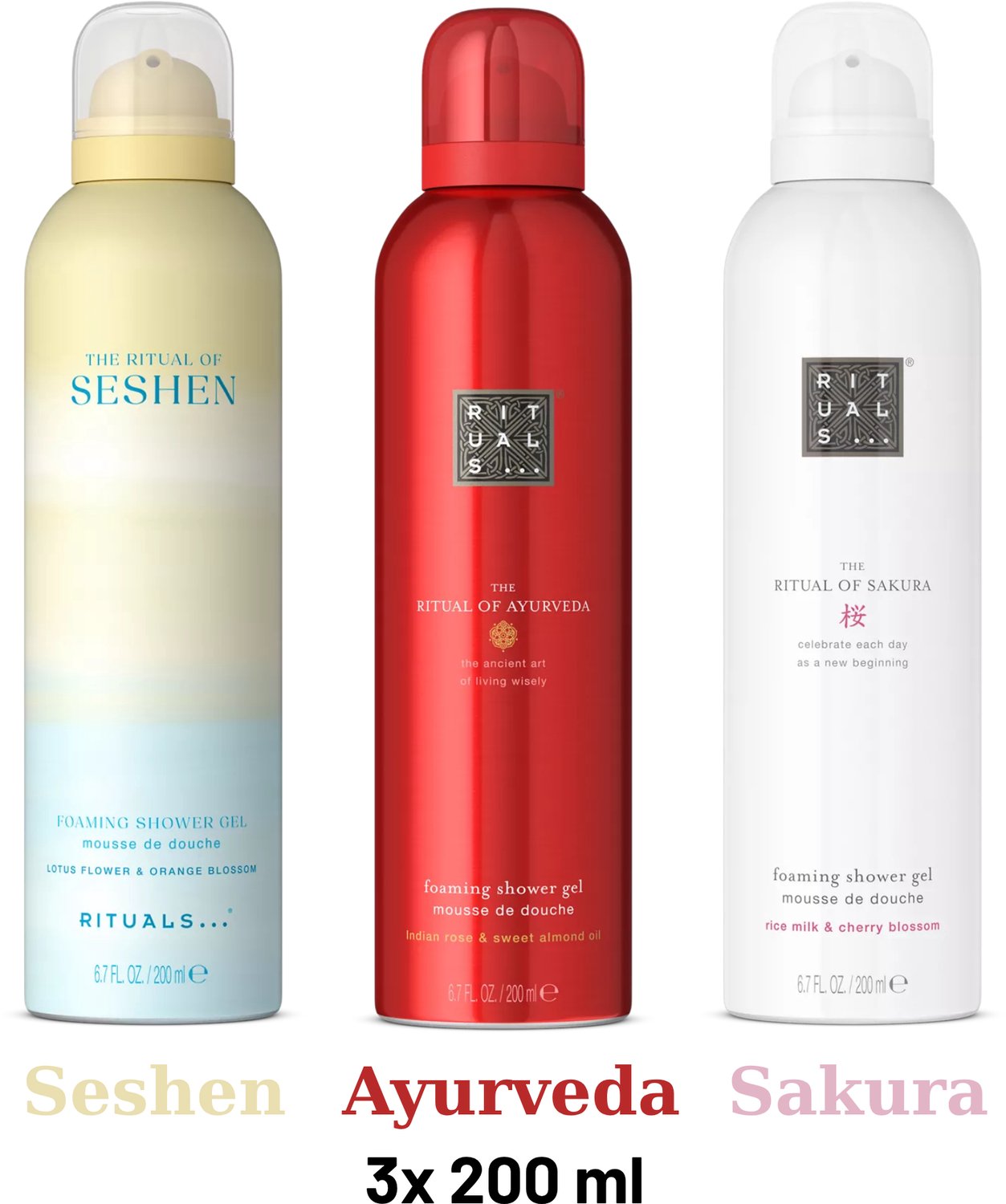 Rituals - Shower Gel Value Pack - Seshen 200 ml + Sakura 200 ml + Ayurveda 200 ml - Douchegel - Shower Foam