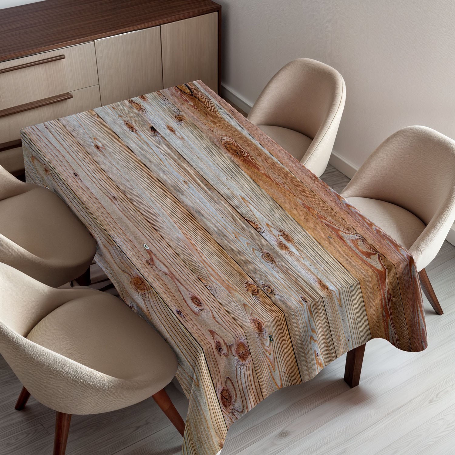 ABAKUHAUS Rustiek Tafelkleed, Monochroom Houtontwerp Minimalistisch Ruw Rustiek Planken en Boomstammen Oppervlaktestructuur, Rechthoekig Tafelkleed voor Eetkamer Keukendecoratie, 130 x 150 cm, Crème