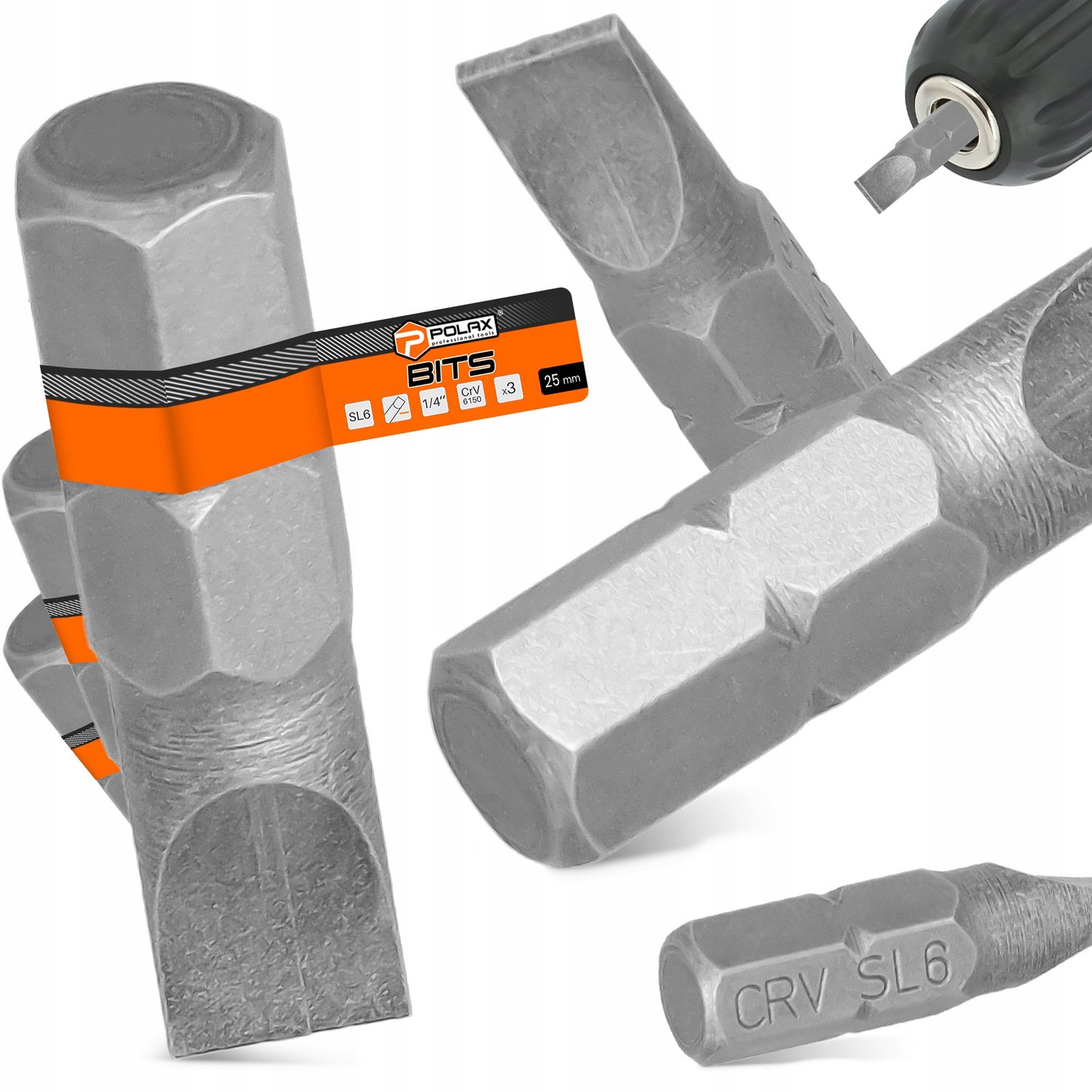 3x SL6 Bit Schroevendraaier 1/4" 25mm Plat Met Magnetische Tip