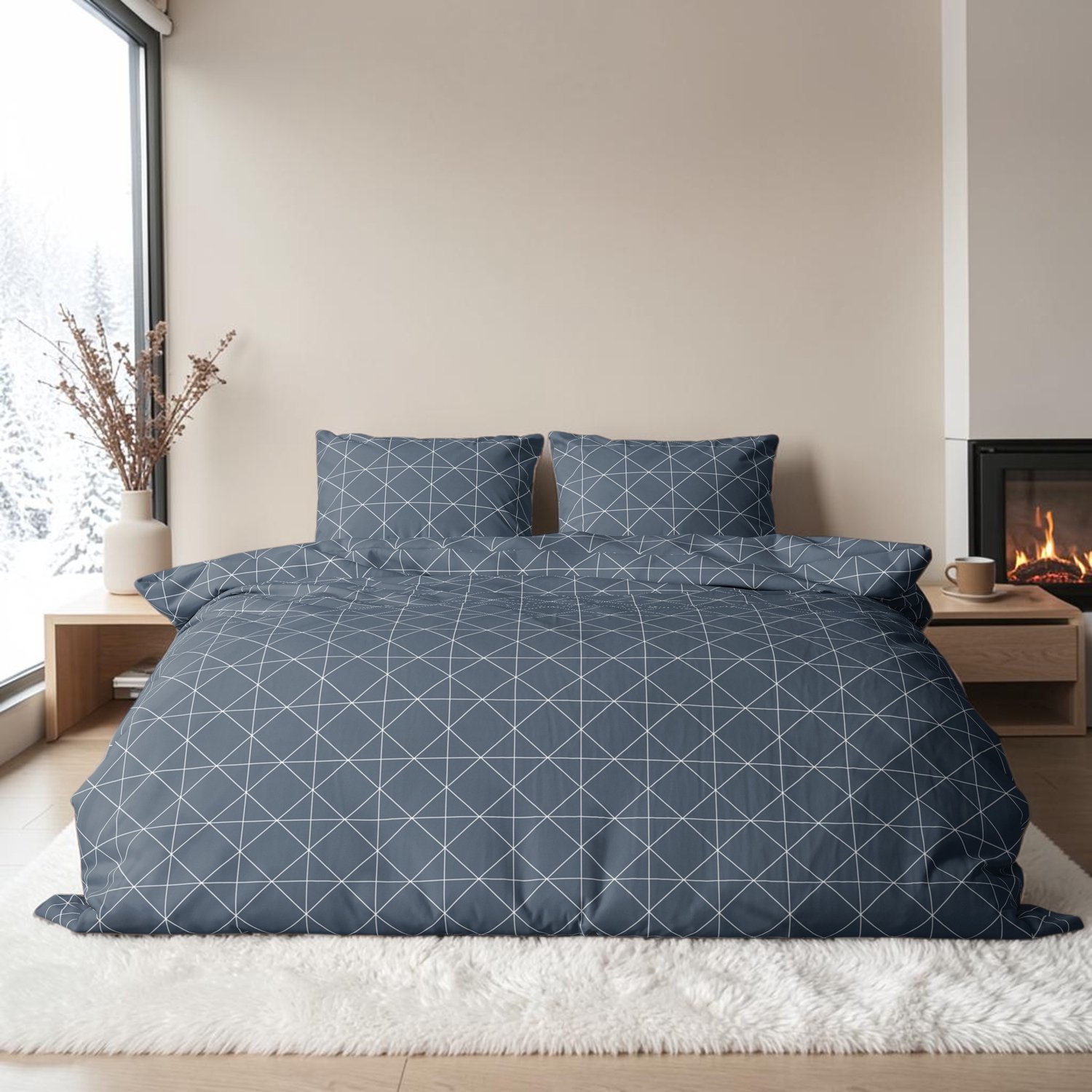 Dekbedovertrek Flanel - Winter - 240 x 220 cm - Lits-Jumeaux - Carreaux Bleu