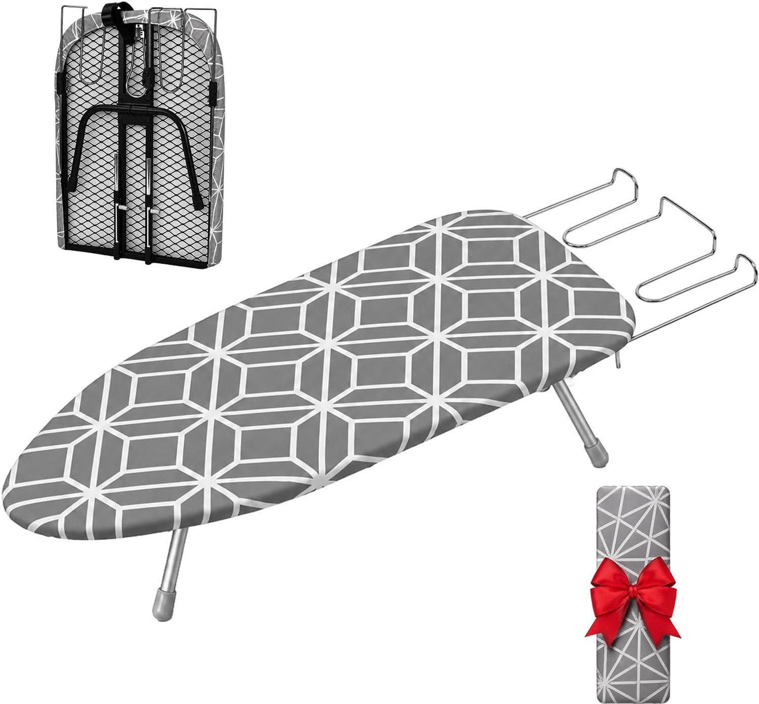 Tafelstrijkplank, mini-strijkplank met hittebestendige overtrek en strijkopzetstuk, opvouwbare strijkplank van koolstofstaal, voor reizen, slaapzaal en slaapkamer