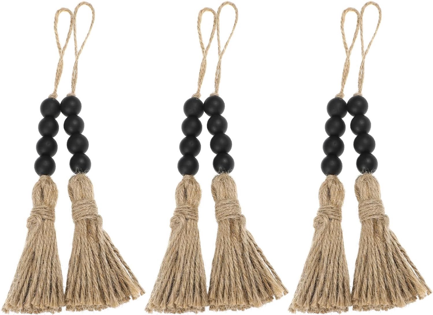 6 Stuks Delige Farmhouse Houten Kralenslinger met Kwastjes Rustieke Boho Decoratie voor Deurkruk Wand Minimalistische Landelijke Decoratieve Houten Kralen voor Woonkamer