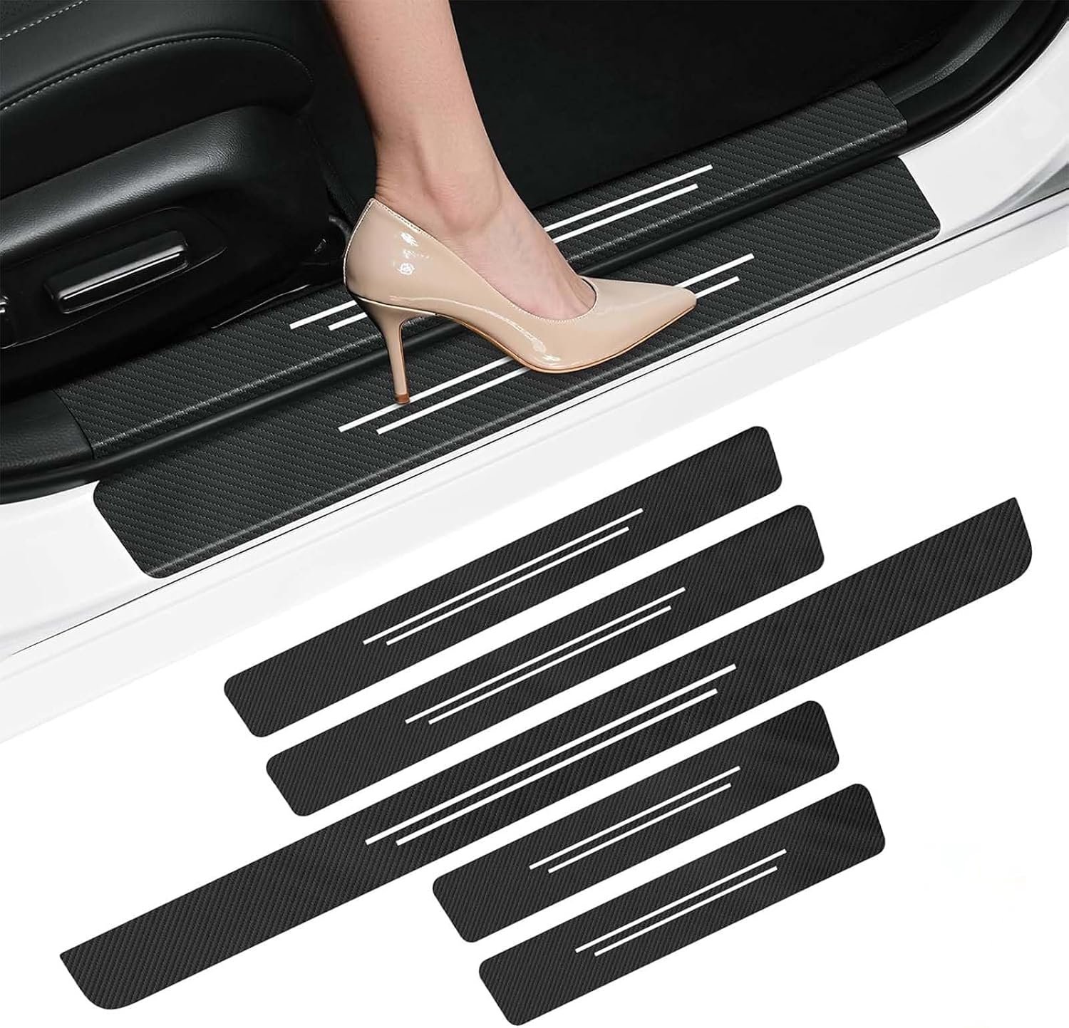 5 Stuks Auto Dorpellijsten Bescherming Voor Renault Kangoo II Compact 2013-2019, Auto Koolstofvezel Instaplijsten Kick Platen, Anti-Kras Auto Instaplijsten Beschermfolie