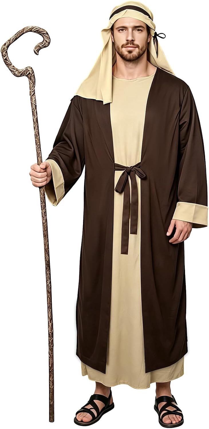 Herderskostuum voor heren met hoofdtooi, Volwassen Jezus Kostuum Kerstgewaad Cosplay
