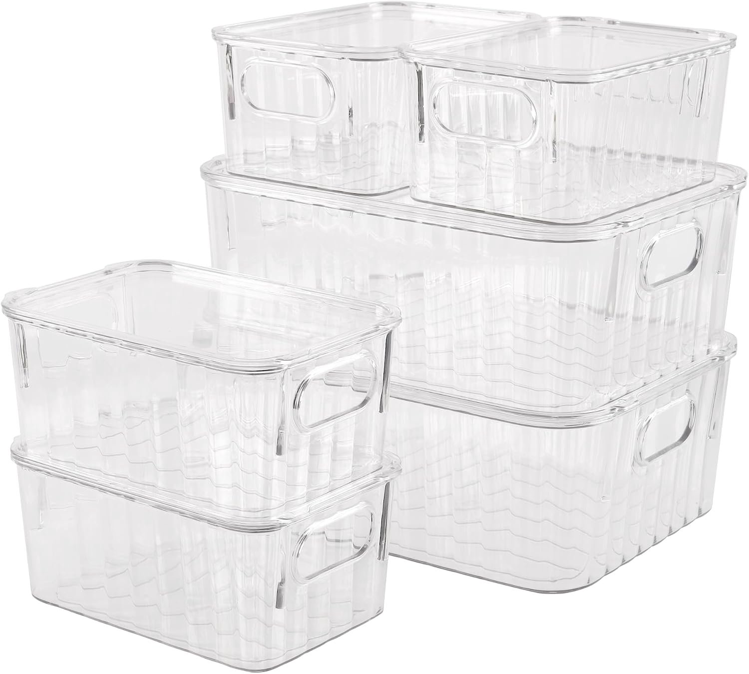 6 stuks opbergdozen met deksel, plastic doos 27,4 cm en 18,7 cm, PET, transparant, organizer, voor koelkast, keuken, badkamer, kast en make-uptafel
