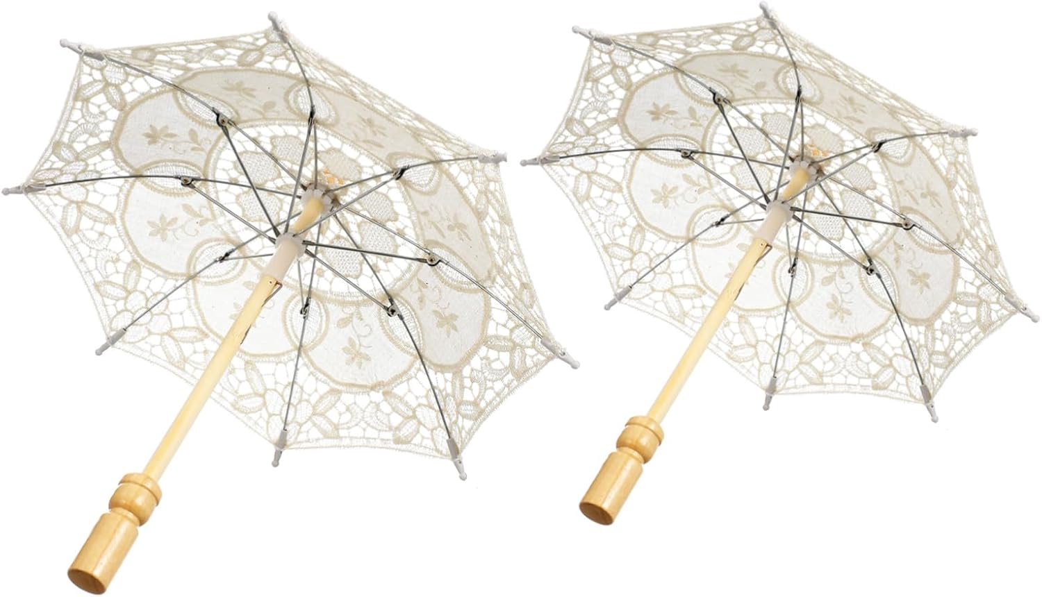 Small Lace Parasol Umbrella Met Houten Handvat Geborduurde Bloemen Katoenen Bruiloft Parasol Voor Bruid Fotoshoot Decoratie Wit