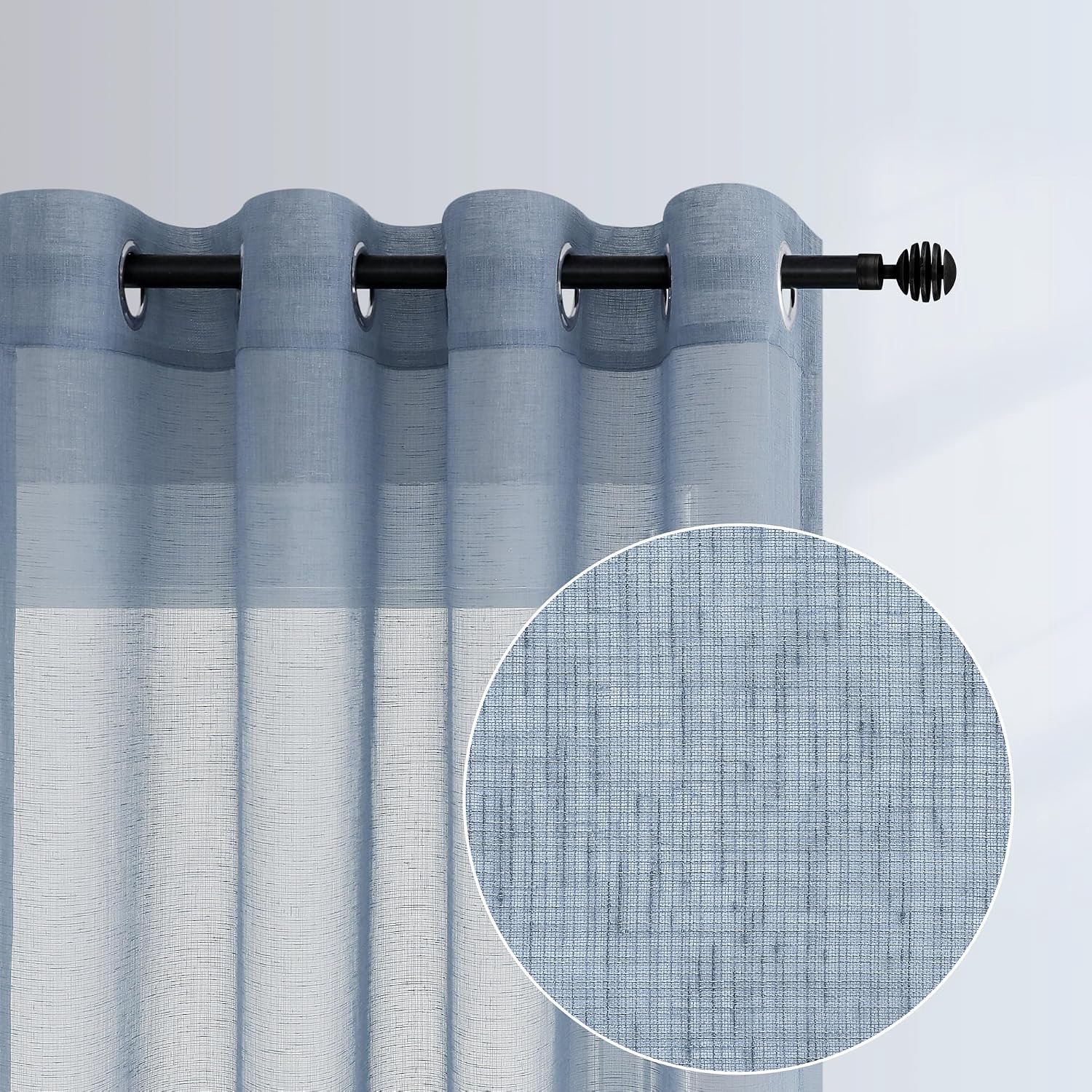 Stoffige blauwe gordijnen 213 cm lengte voor woonkamerdecoratie 2 panelen doorvoertule linnen look doorschijnend landblauwe semi-transparante gordijnen voor slaapkamer eetkamer erker accenten