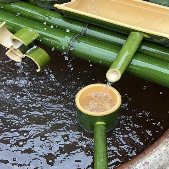 Tuindecoratie, Japans bamboe waterornament standbeeld, spleetbestendige bamboe ornamenten, indoor outdoor fontein, outdoor waterfountai35cm — afbeelding 2