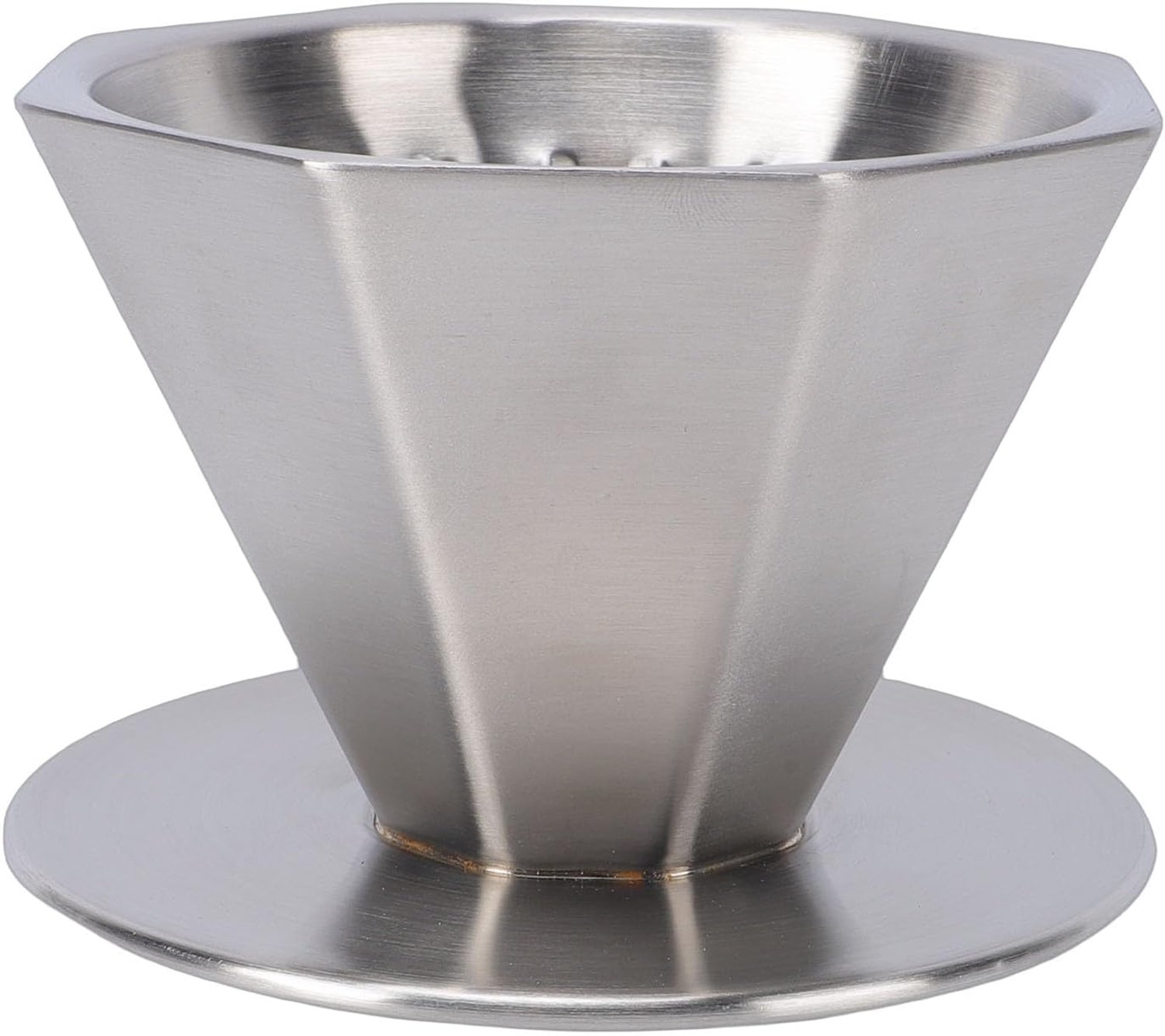 Over koffiedruppelaar 304 roestvrijstalen herbruikbare filter Papierloze kegelkoffiezetapparaat Druppelaar Dubbellaags achthoekige metalen kegelkoffiezetapparaat (Zilver)