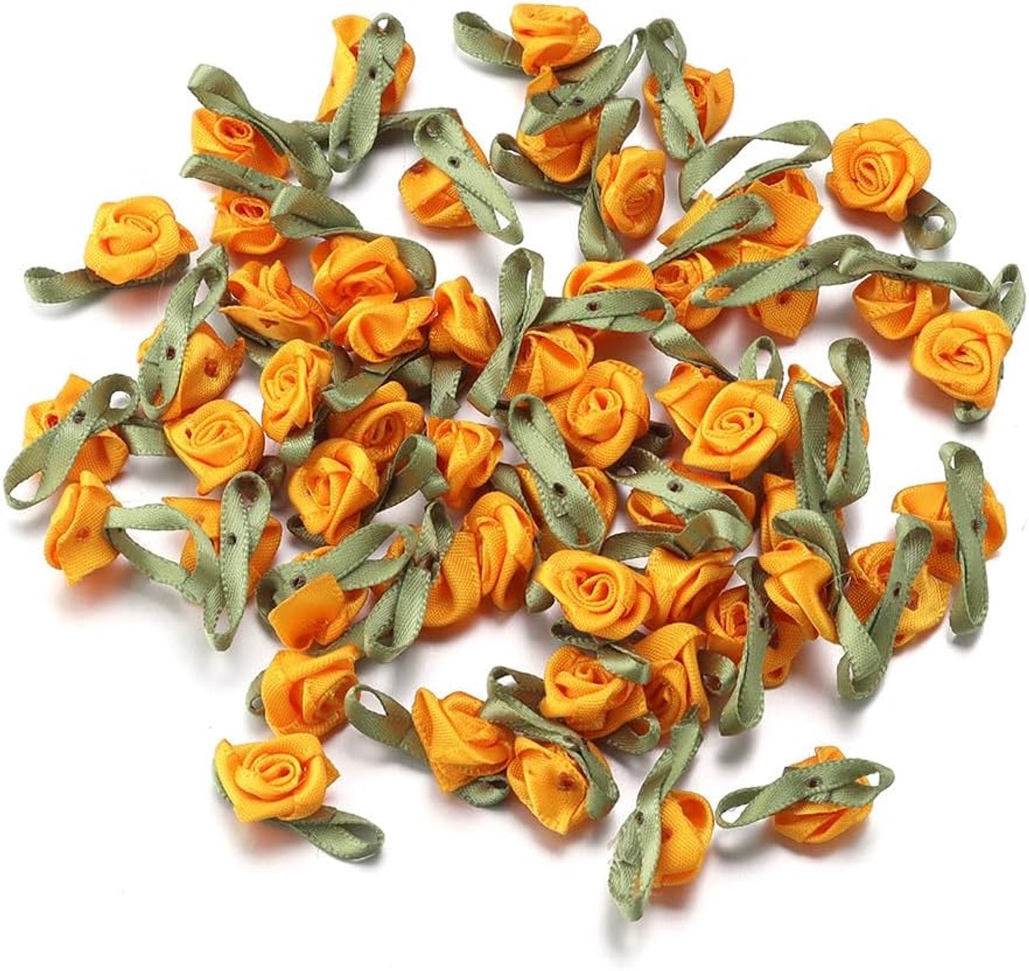 200 stuks mini satijnen rozen, mini-bandrozen, om te knutselen, strikken, rozen met blad, kleine valse kunstrozen, kunstrozen, doe-het-zelf rozenkoppen, kunstrozen, kunstrozen, kunstrozen,