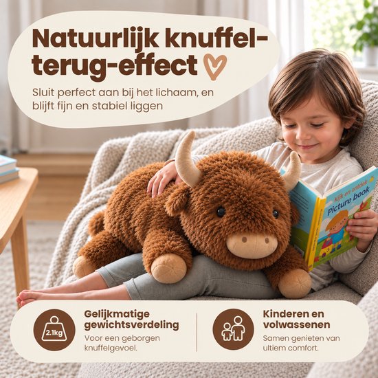 Olyza Verzwaringsknuffel Hoogland Koe - Verzwaarde Knuffel - 2.1kg/60cm - Weighted Stuffed Animal - Voor kinderen & volwassenen - Sensorisch Speelgoed - Plushie - Zware Knuffel - Slaapknuffel - Anxiety Knuffel — afbeelding 3