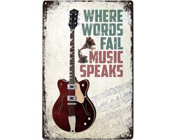 Hioni Where Words Fail Music Speaks, Metal Sign, Poster, Slogan, Art, Vintage, Pr Bar, Cafe, Pub - ShopVlot