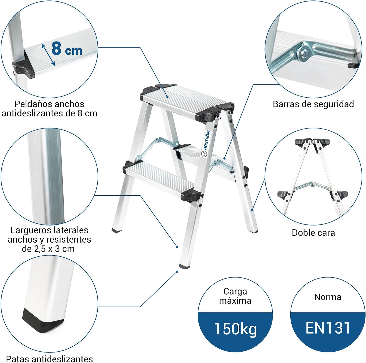 Famanu – Compacte aluminium trapladder met 2 treden robuust ontwerp hoge stabiliteit en antislip treden