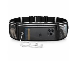 Hardloopriem - Reflecterende Sport Heuptas voor Telefoon en Sleutels - Running Belt met Grote Opbergruimte - Verstelbare Tailleband voor Hardlopen, Fitness en Wandelen - Unisex One Size - Zwart
